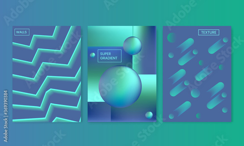 Set of abstract, trendy, vector ,futuristic gradient illustrations.Backgrounds for the cover of magazine about dreams, future, design, fancy, crazy, electronic music poster.Modern club party flyer.