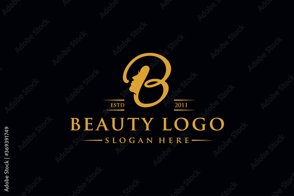 letter b beauty woman logo design vector