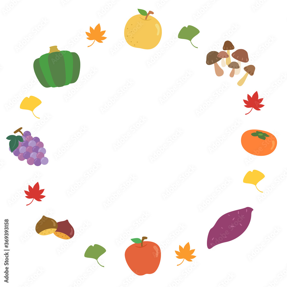 野菜や果物がおいしい秋の味覚イラストフレーム 枠 ベクター Vector De Stock Adobe Stock