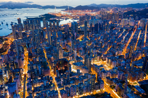 Top view of Hong Kong city at evening