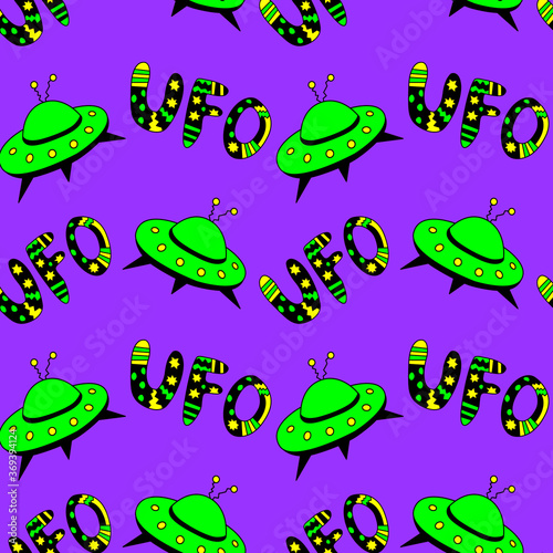Seamless pattern with Flying Saucers, UFO. Vector background and texture for fabric, wrapping, wallpaper, textile, apparel, cover