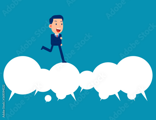 Business happy person running over speech bubble photo