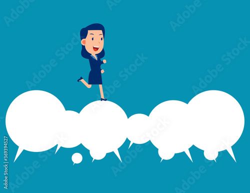 Business happy person running over speech bubble