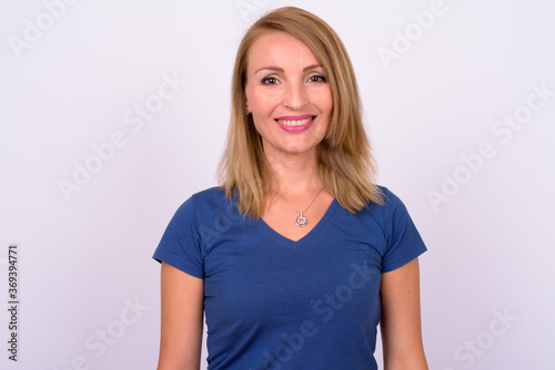 Portrait of happy beautiful woman with blond hair