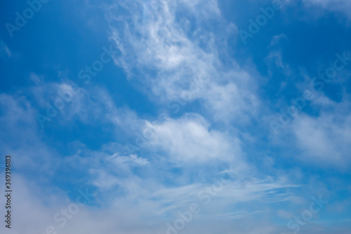 blue day sky with wisping clouds