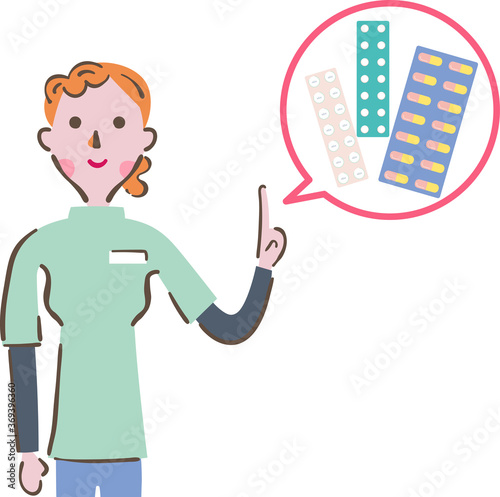 薬の説明をする医師、医療関係者　イラスト
