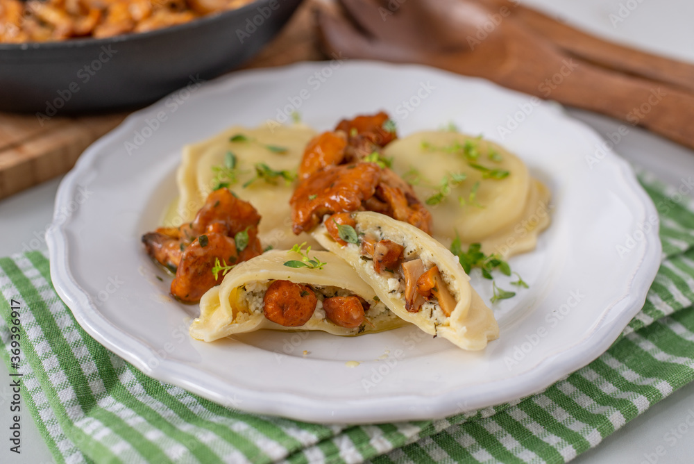home made Italian ravioli with fresh roasted chanterelles home made Italian ravioli with fresh roasted chanterelles