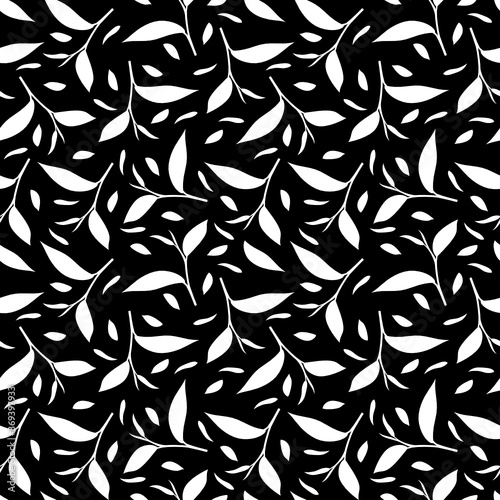 tea leaf monochrome seamless pattern vector background