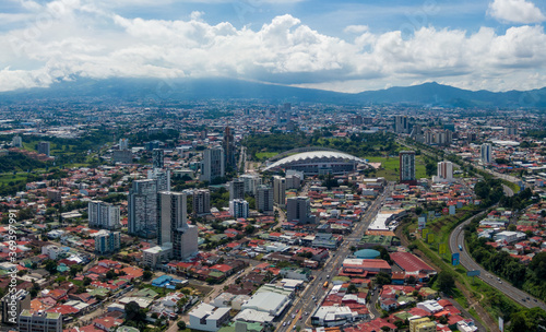 Beautiful aerial view os the city of San Jose Costa Rica, and its main park The Sabana  photo