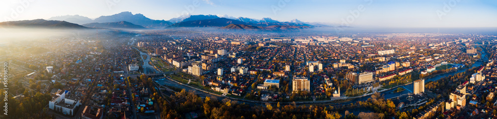 Panorama of Vladikavkaz city, Terek river embankment