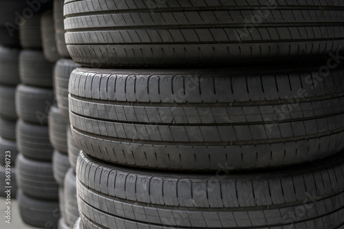 A stack of used tires background