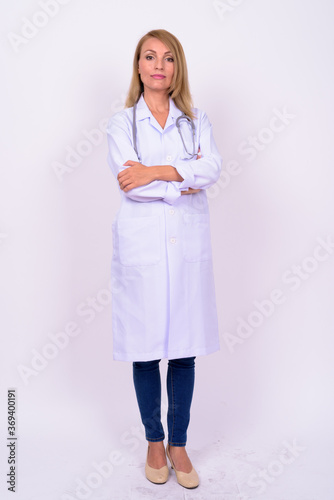 Portrait of beautiful woman doctor with blond hair