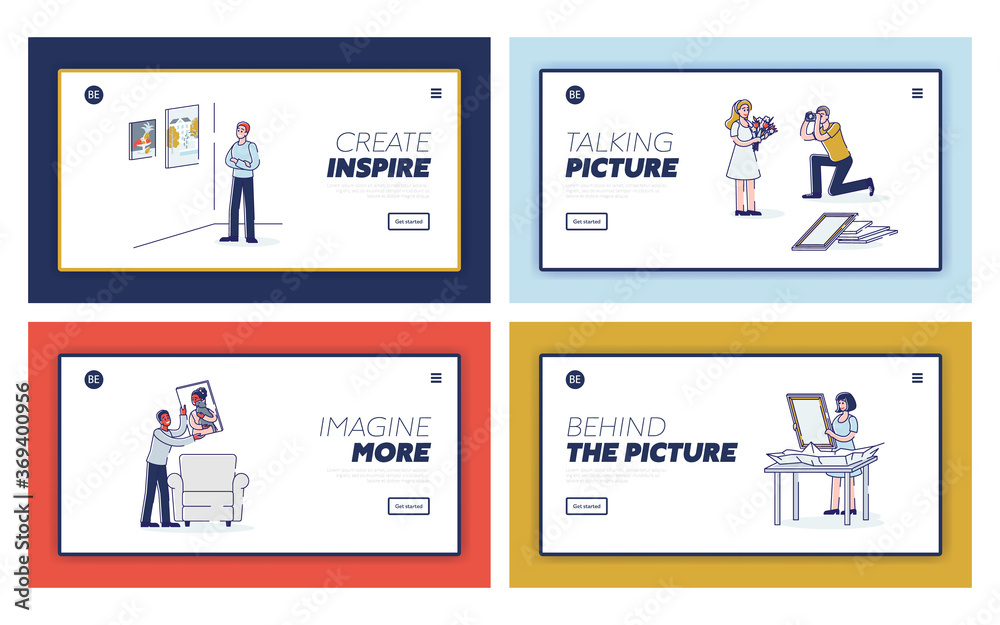 Set of artistic people. Template landing pages. Cartoon creative characters and art concept