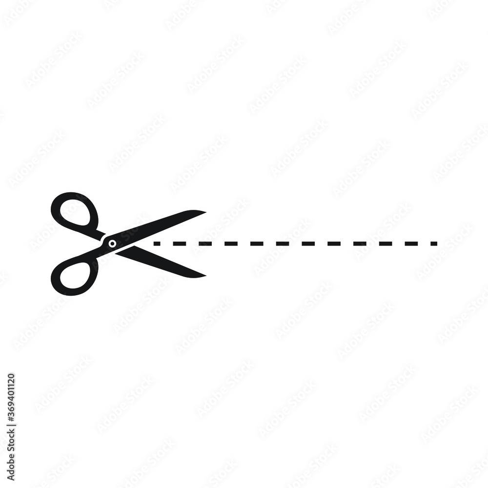 Black Scissors icons with cut lines isolated on white background. vector illustration Black Scissors icons with cut lines isolated on white background. vector illustration