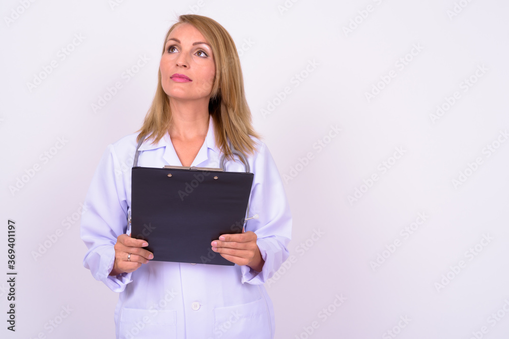 Portrait of beautiful woman doctor with blond hair Portrait of beautiful woman doctor with blond hair