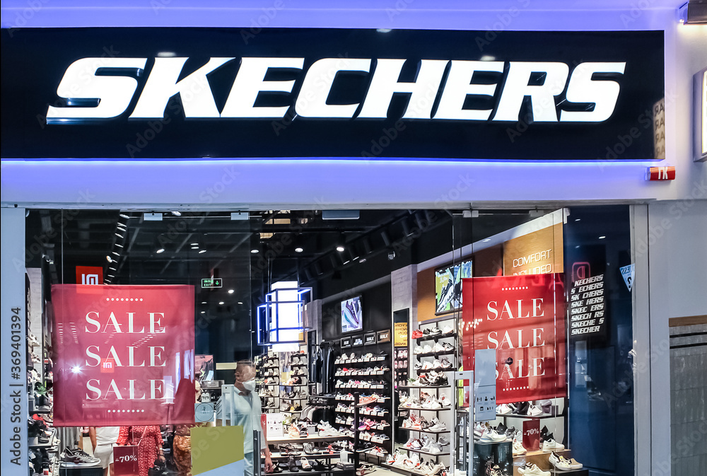 Kiyv, Ukraine - August 2020: Sign of Skechers on shop Stock Photo | Adobe Stock