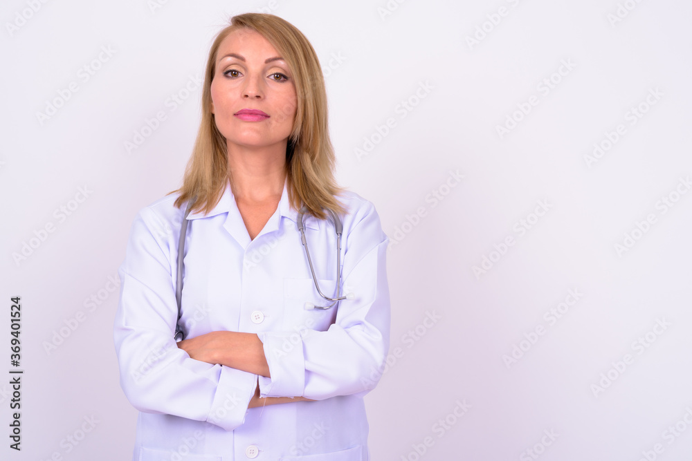 Portrait of beautiful woman doctor with blond hair Portrait of beautiful woman doctor with blond hair