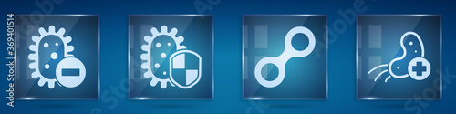 Set Negative virus, Shield protecting from virus, Virus and Positive virus. Square glass panels. Vector.