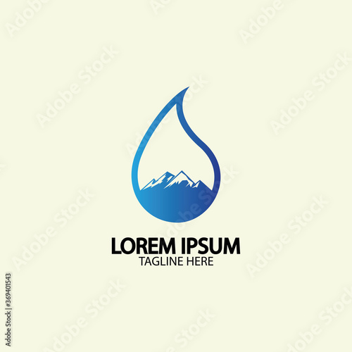 Water drop with mountain river icon Logo vector illustration for water business stock illustration