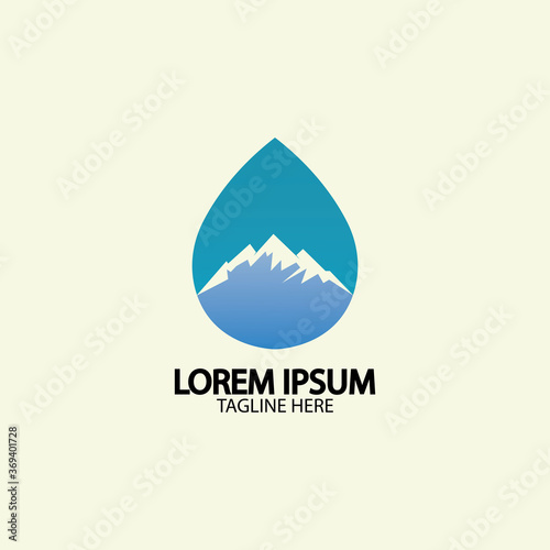 Water drop with mountain river icon Logo vector illustration for water business stock illustration