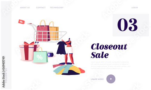 Discount Offer Landing Page Template. Happy People Painting Huge Banner with Big Sale Typography. Characters Shopping