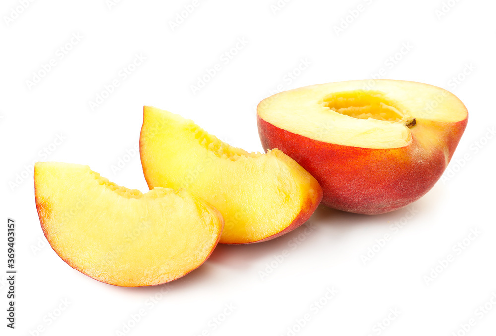 Sweet cut peach on white background