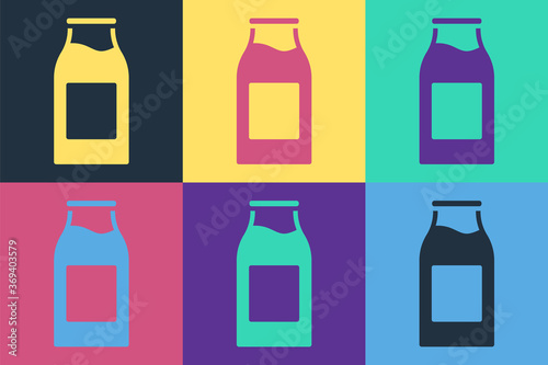 Pop art Closed glass bottle with milk icon isolated on color background. Vector Illustration.