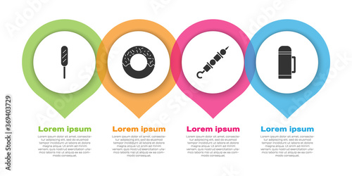 Set Corn dog, Donut, Grilled shish kebab and Thermos container. Business infographic template. Vector.