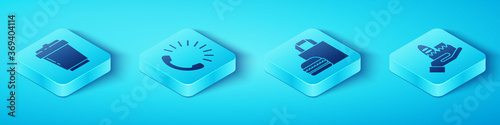 Set Isometric Coffee cup to go, Food ordering, Online ordering and delivery and Online ordering burger delivery icon. Vector.