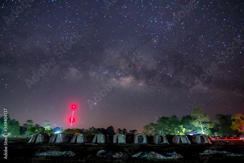 milky way over tent camping at Phukradung Natinal Park in Thailand photo