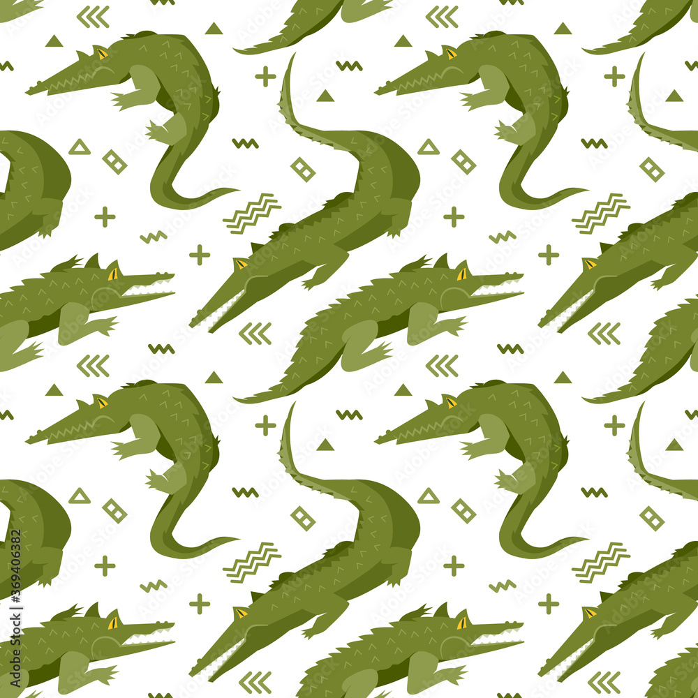 Fototapeta premium Seamless, endless pattern with menacing alligators or crocodiles, can be used as a print on children s clothing, vector eps 10 illustration