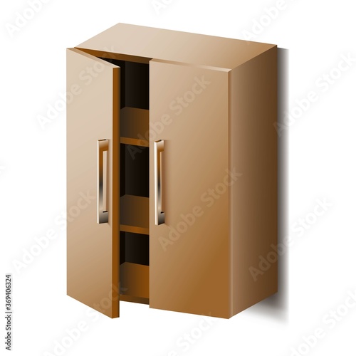 3d realistic vector cupboard with shelves. Isolated on white background.