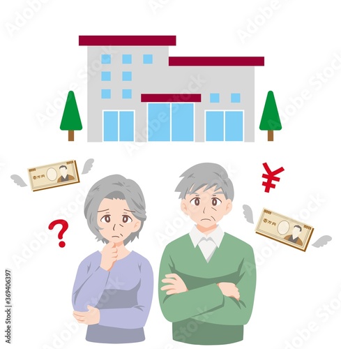老人ホームの費用に悩む老人のイラスト