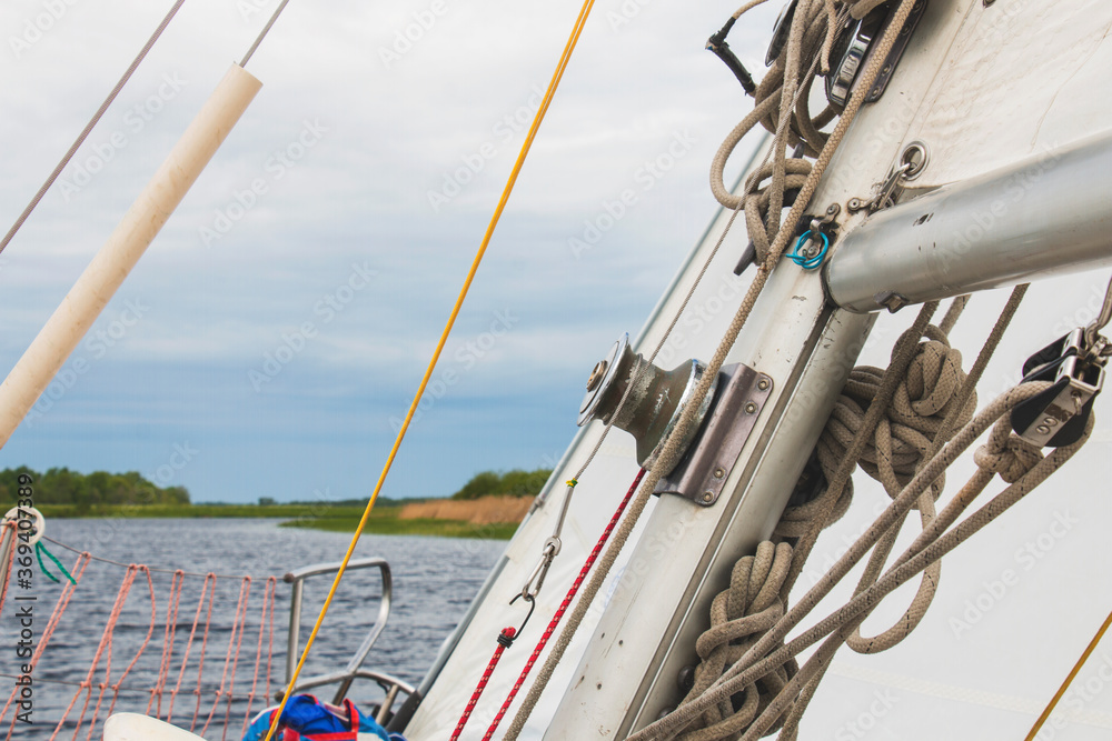 Sailing boat breaking waves in the sea, Europe Sailing boat breaking waves in the sea, Europe