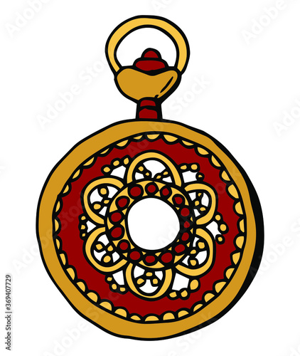 Antique medallion from 1920. Art Deco style. Doodle style. Stock illustration. White background, isolator.
