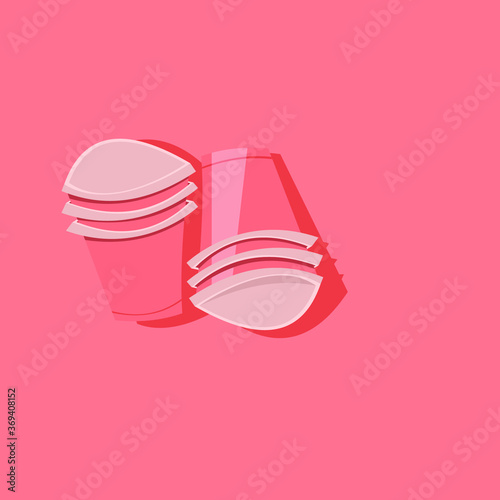 Plastic cups on yellow background. Ecology concept.