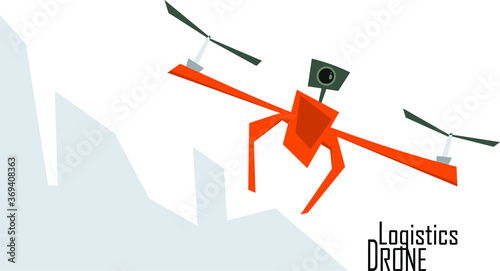 A drone that flies around the city. Delivery by drone. A concept of drone logistics.