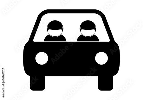 Icono de viajeros en coche con mascarilla.