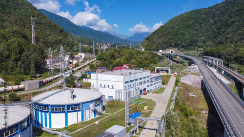 Aerial view of modern eco-friendly treatment facilities. The most compact and new treatment plant in Sochi and the Caucasus. Krasnaya Polyana, Sochi, Russia.  © anton_shoshin
