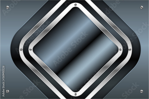 Metallic background.Blue and silver metal plate with screws technology concept.
