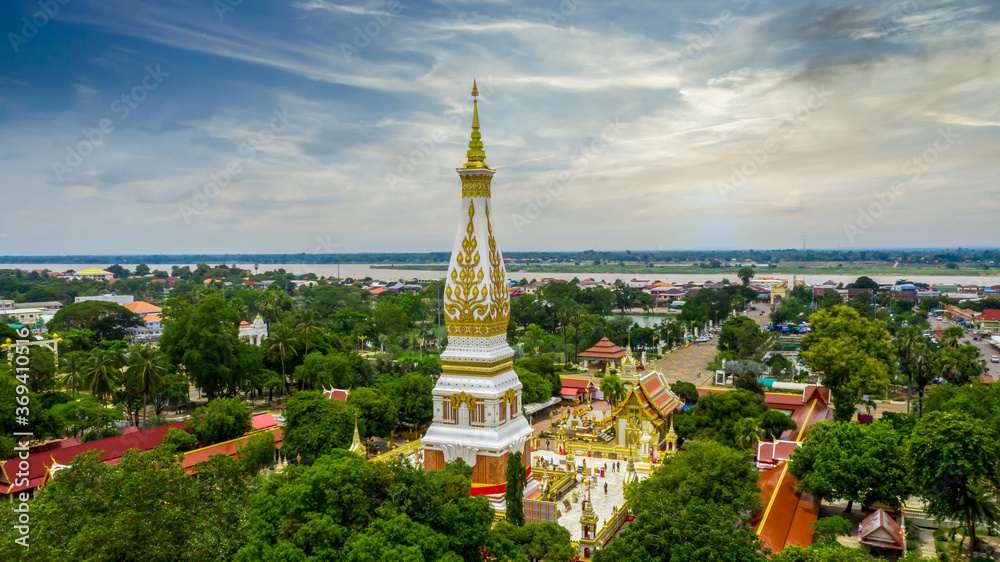 Aerial view Wat Phra That Phanom temple, Nakhon Phanom Province, Thailand.