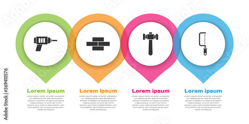 Set Electric drill machine, Bricks, Hammer and Hacksaw. Business infographic template. Vector.