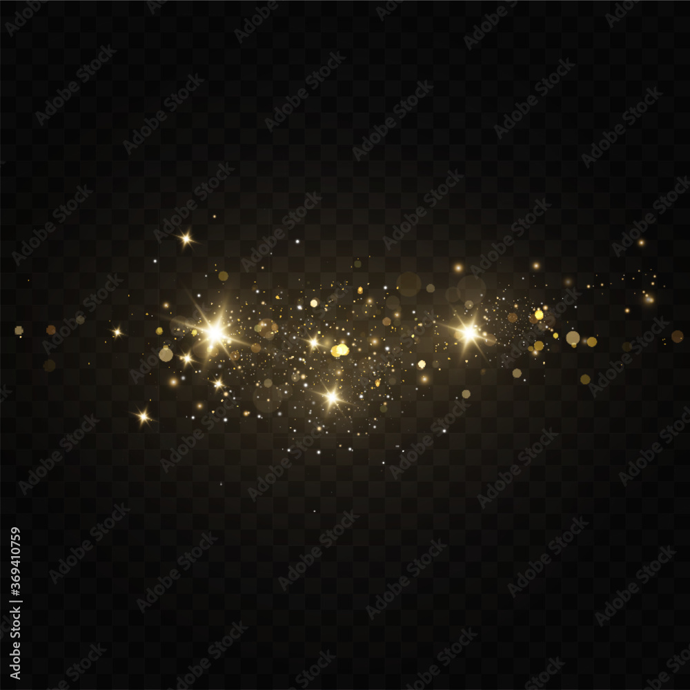  Vector sparkles on a transparent background. Christmas light effect. Sparkling magical dust particles.The dust sparks and golden stars shine with special light.