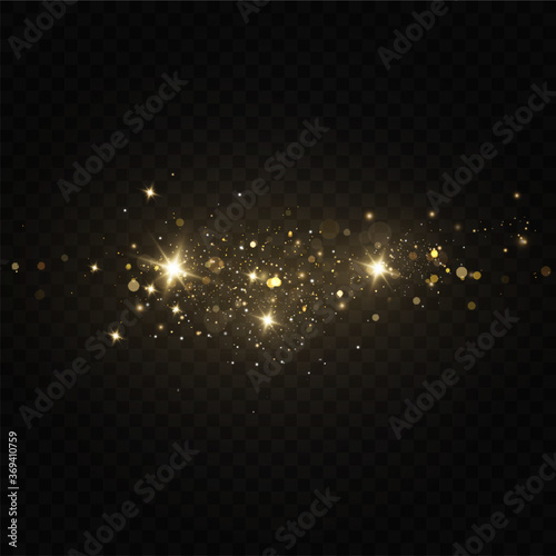  Vector sparkles on a transparent background. Christmas light effect. Sparkling magical dust particles.The dust sparks and golden stars shine with special light.