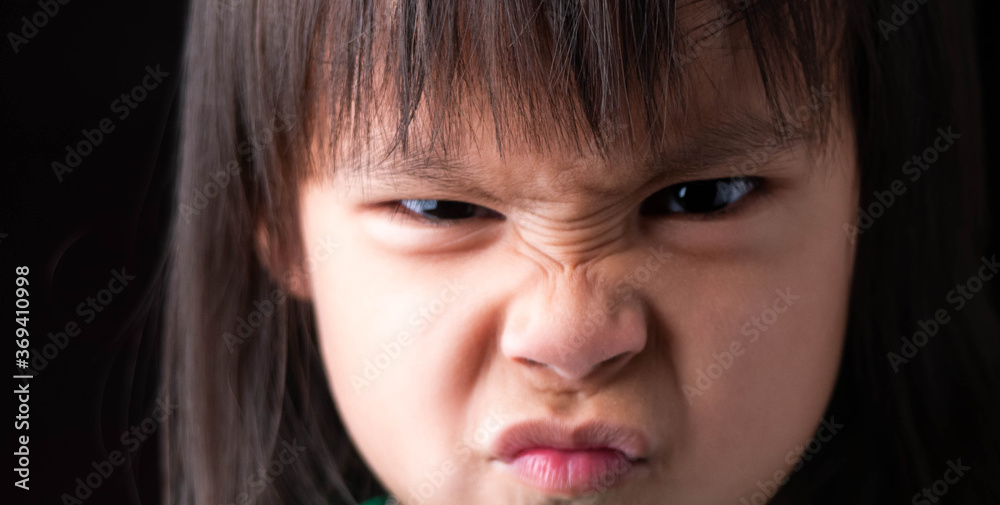 Portrait of child face with angry expression. Portrait of child face with angry expression.