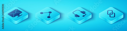 Set Isometric Envelope, Share, Chain link and Headphones icon. Vector.