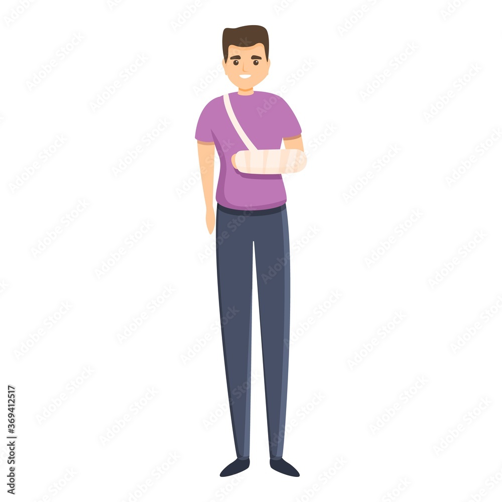 Smiling boy bandage hand icon. Cartoon of smiling boy bandage hand vector icon for web design isolated on white background Smiling boy bandage hand icon. Cartoon of smiling boy bandage hand vector icon for web design isolated on white background