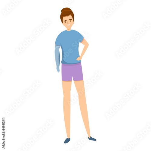 Woman with hand prothesis icon. Cartoon of woman with hand prothesis vector icon for web design isolated on white background