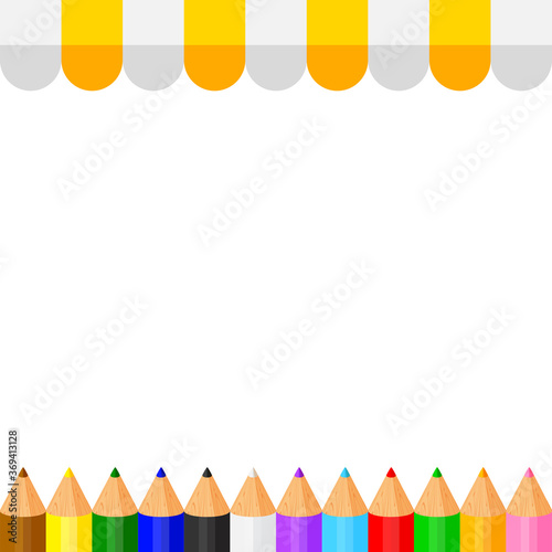 colorful crayon pastel pencils cute in a row on banner awning copy space, collection colored pencils rows for banner preschool kids, clip art crayon pencil, rainbow pencil kindergarten child learning