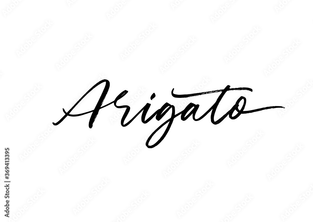 Arigato ink brush vector lettering. Thank you in Japanese. Modern phrase handwritten vector calligraphy. Black paint lettering isolated on white background. Postcard, greeting card, t shirt print. Arigato ink brush vector lettering. Thank you in Japanese. Modern phrase handwritten vector calligraphy. Black paint lettering isolated on white background. Postcard, greeting card, t shirt print.